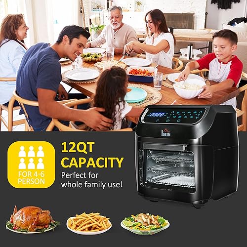 Miniatura 4 de HOMCOM Horno de freír de aire de 12 cuartos de galón, combo de horno de encimera 8 en 1 con freidora de aire, asar, asar y deshidratar, 1700 W con