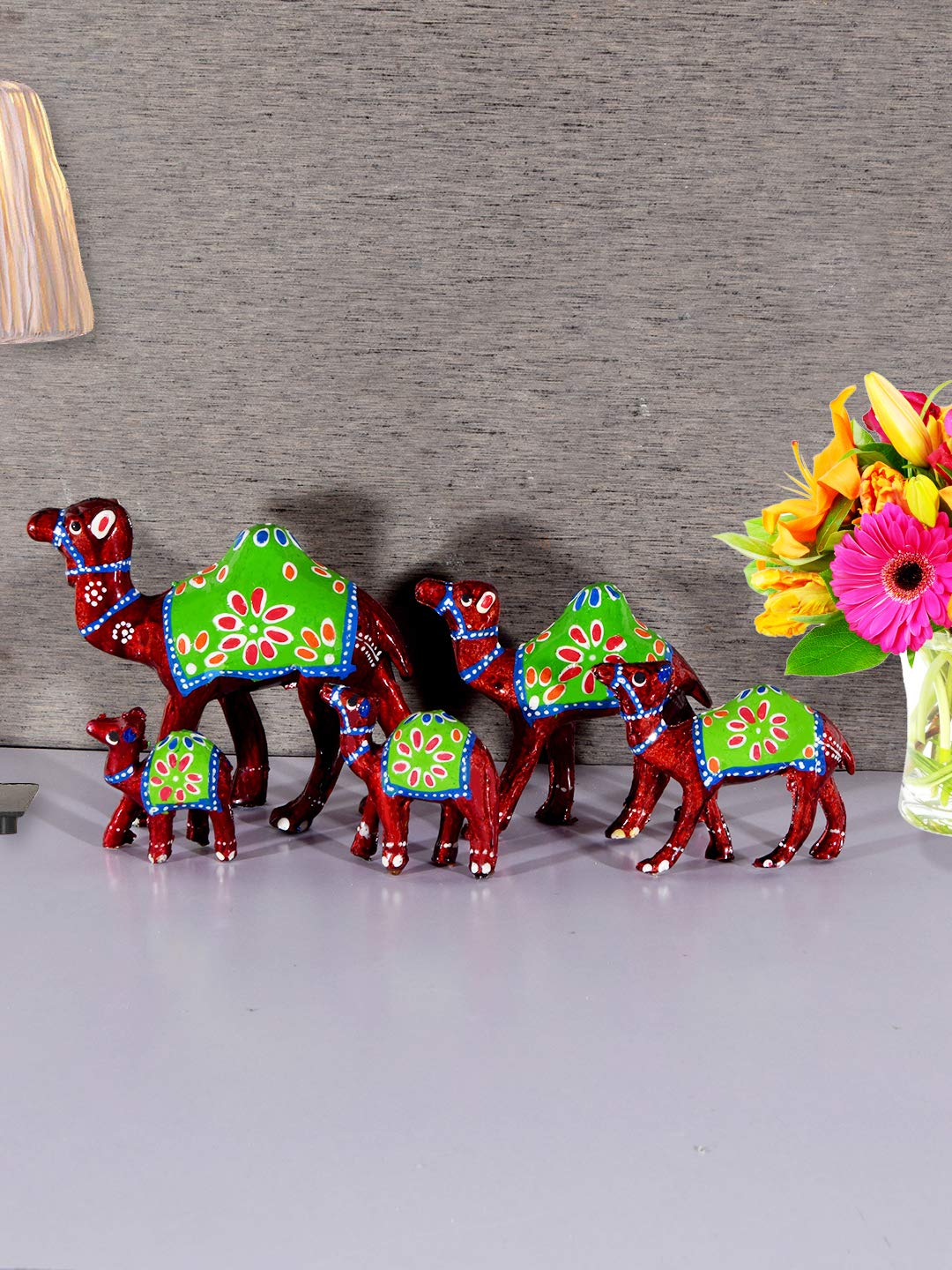 DreamKraft Paper Mache Camel Showpiece, Standard, Red, 5 Piece