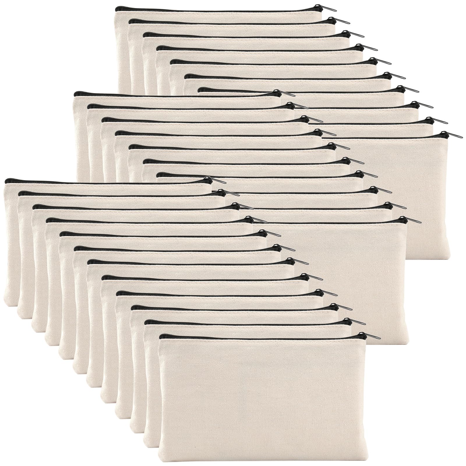 yarlung 32 Pack Canvas Zipper Pouch, 8x5 Inches Blank DIY Craft Pen Pencil Case Multipurpose Makeup Bags for Cosmetic, Invoice Bill, Travel Toiletry, Black Zippers