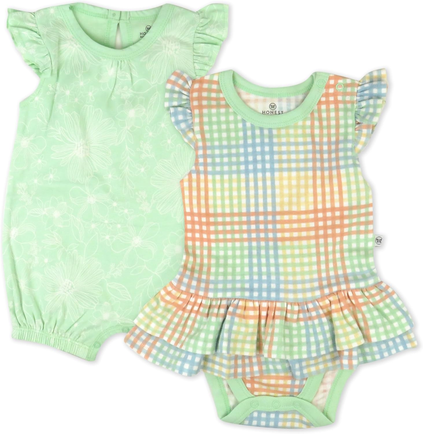 HonestBaby Romper and Ruffle Bodysuit Dress 100% Organic Cotton for Infant Baby and Toddler Girls