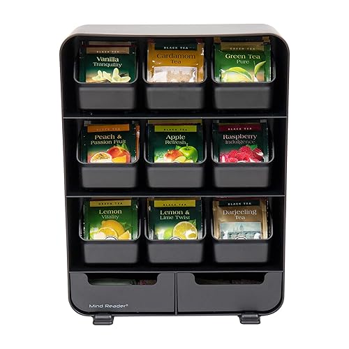 Vista 6 de Mind Reader Tea Bag Organizer, Tea Station Organizer, Countertop Storage, Kitchen, Plastic, 10.25"L x 3.25"W x 13.75"H, Black Negro