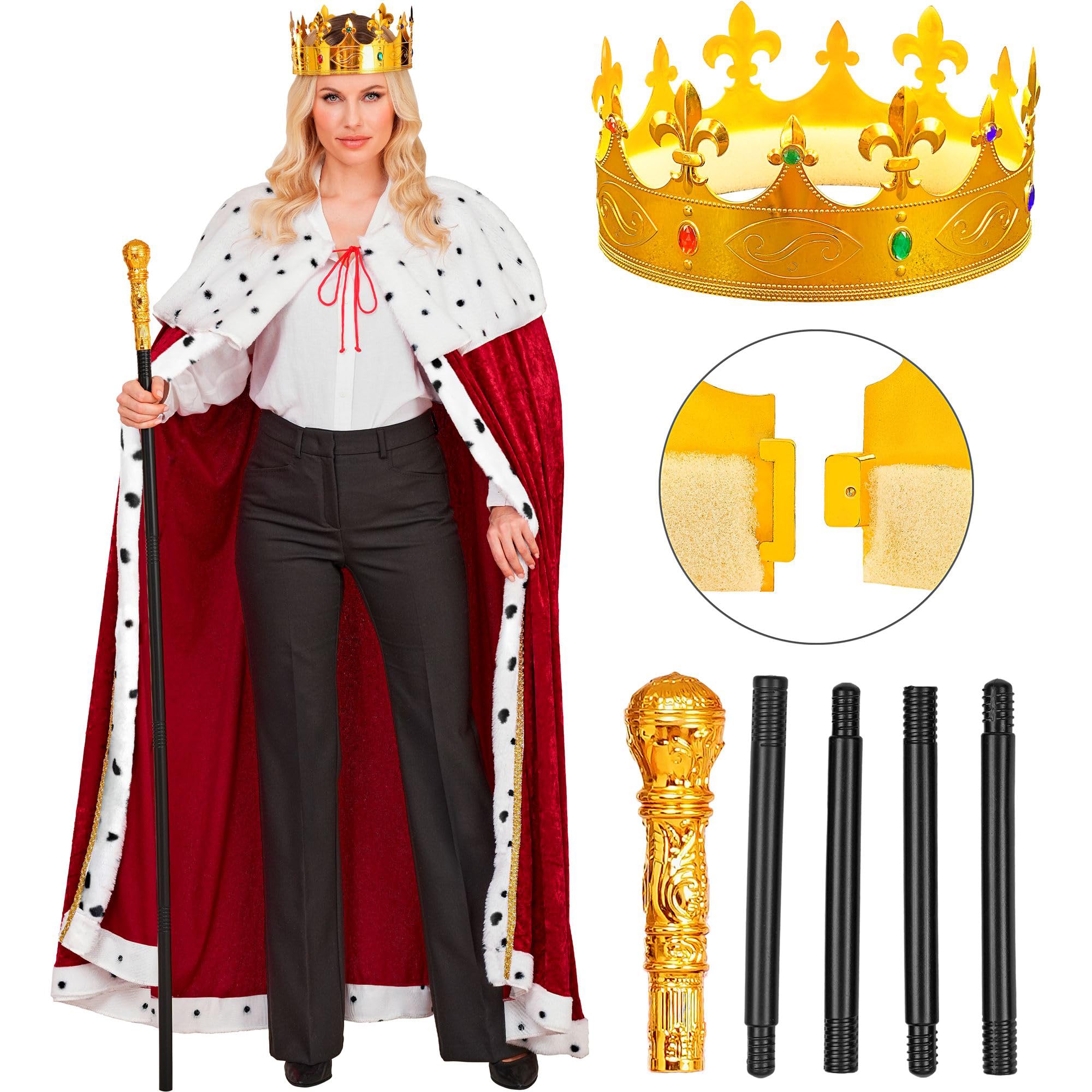 W WIDMANN MILANO Party Fashion - Zestaw Kostiumu Króla, Aksamitny Płaszcz Królowej, Korona, Berło, Długa Szata na Karnawał, do Teatru