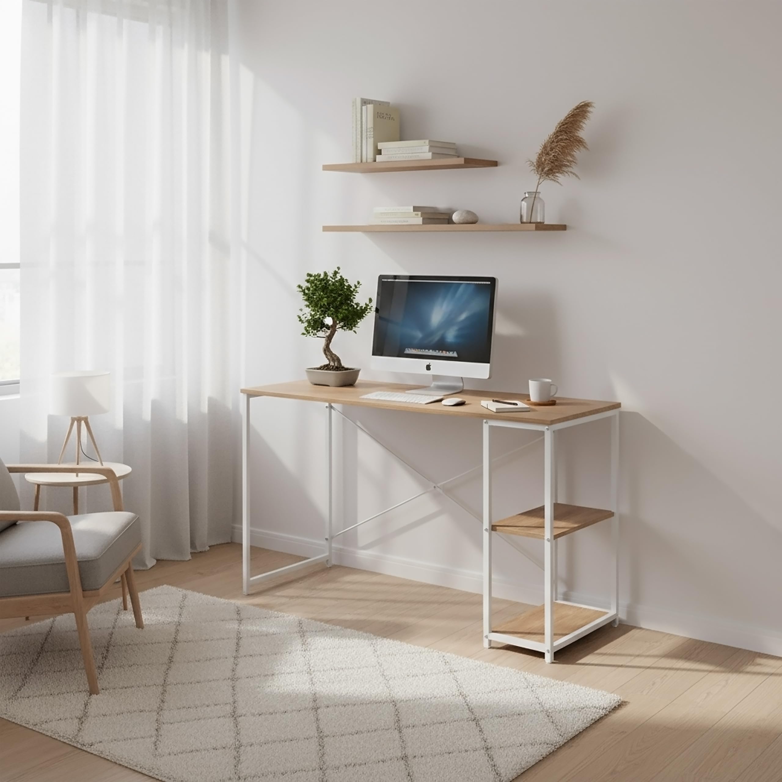 Mesa de trabajo Easy Up2 de 120 x 48 cm, combinación 2 en 1, gran superficie de trabajo, superficie robusta y fácil de limpiar, color blanco/roble