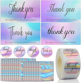 620PCS Thank You Card Set, 100PCS Holographic Silver Thank You for Supporting My Small Business Cards 500PCS 1.5” Thank You Stickers Resealable Smell Proof Bags for Business Owners
