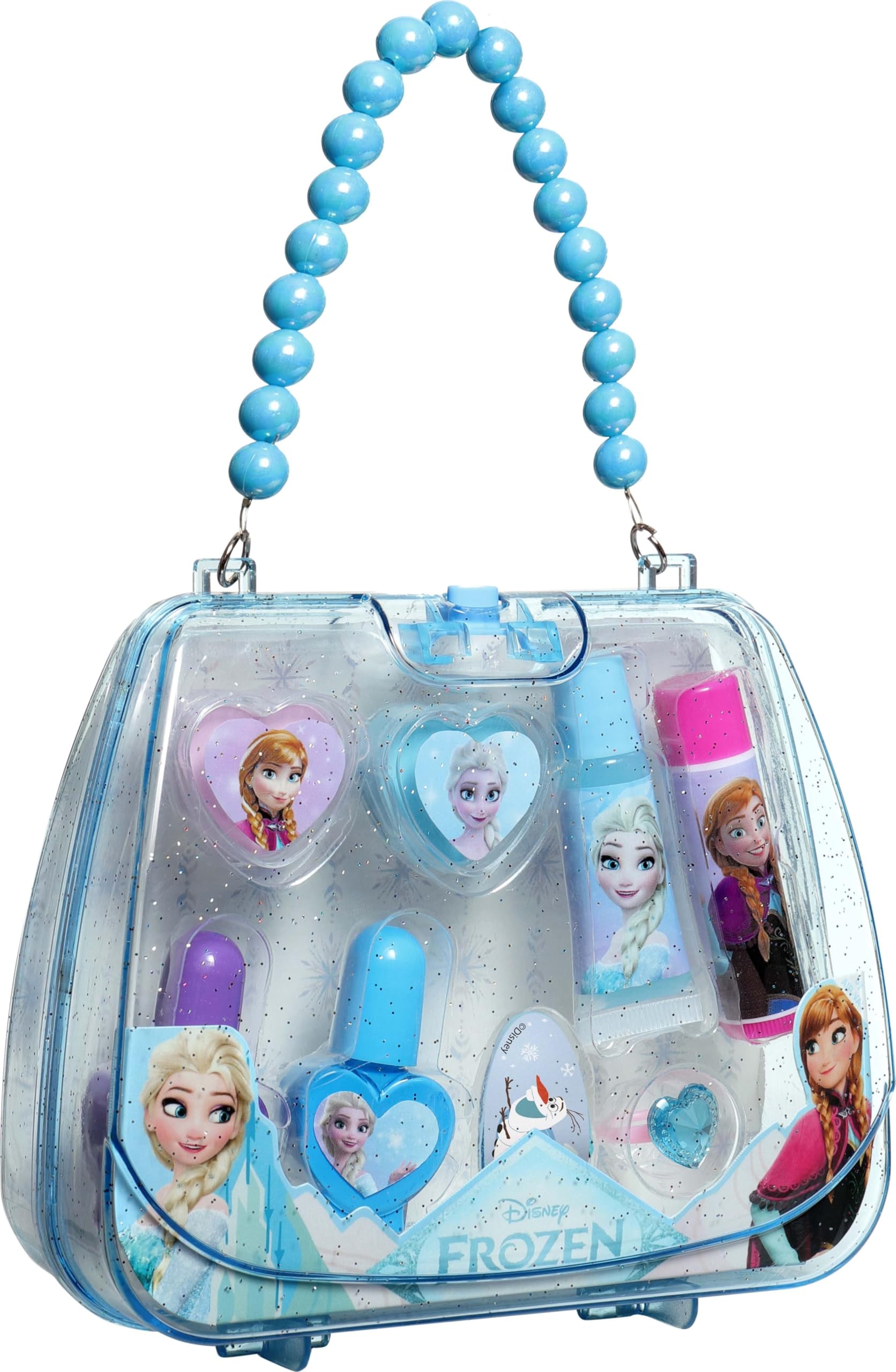 Frozen Beauty Handbag for Children, Makeup Set with Nail Polish, Lip Gloss, Ring & Eyeshadow, Shoulder Bag with Anna & Elsa Motif