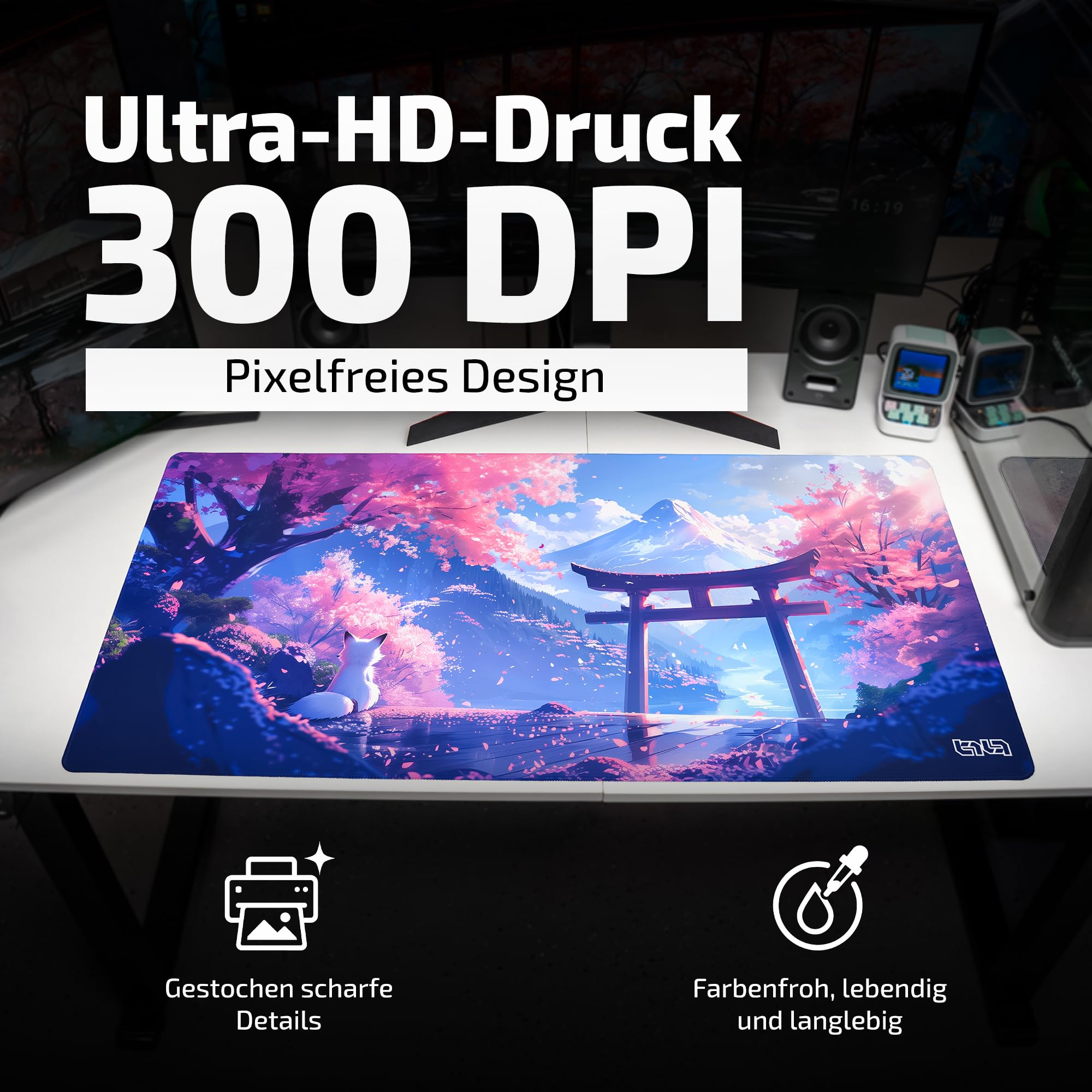 Tilt Gaming Mauspad 1000x500 mm - 4 mm rutschfeste Schreibtischunterlage Groß - Speed-Oberfläche & HD-Druck - Maschinenwaschbar Mousepad XXL für Gaming und Büro - Foxy Sanctuary Desk Mat
