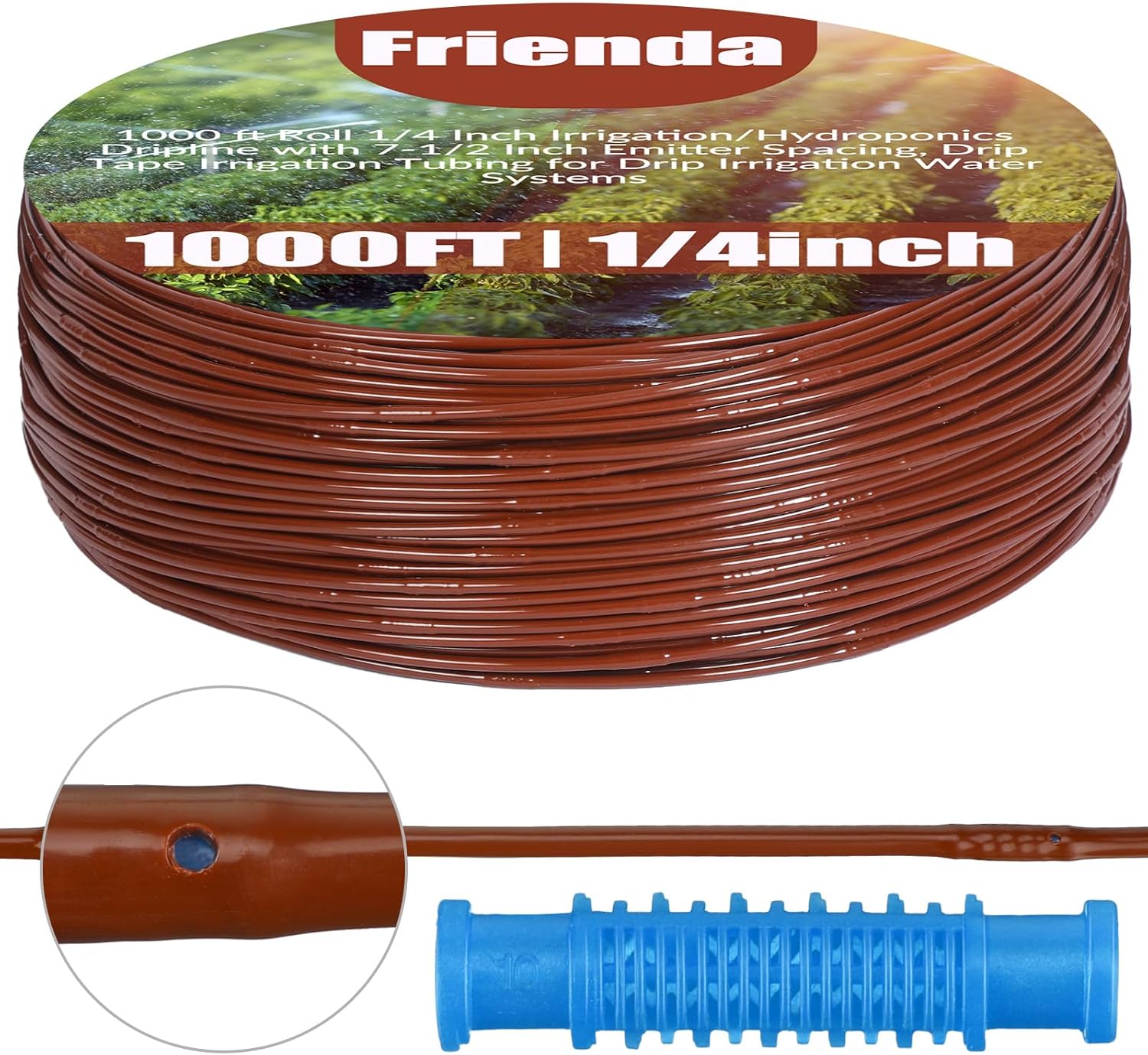Frienda 1000 ft Roll 1/4 Inch Irrigation Hydroponics Drip
