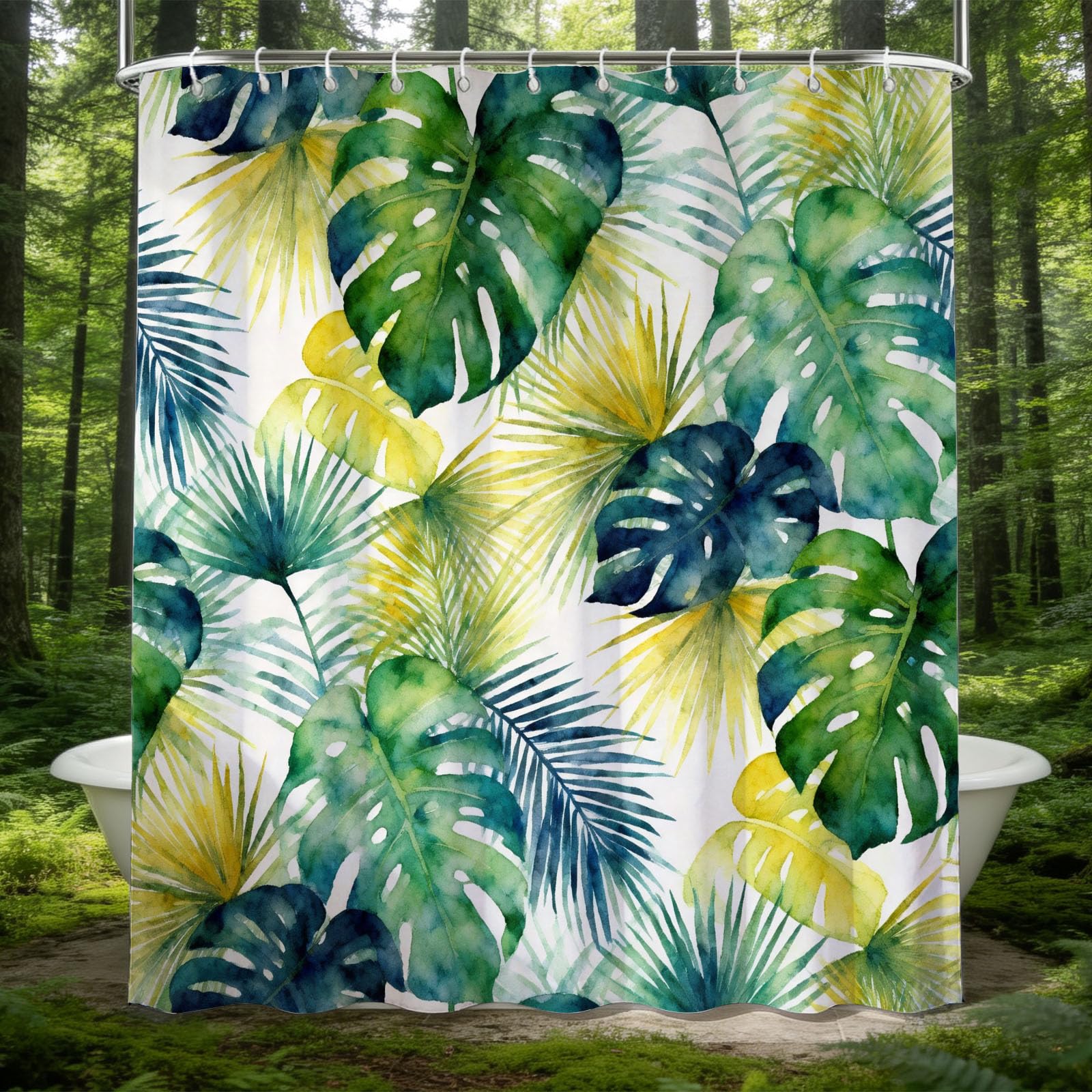 Hongduo 3D Monstera Shower Curtain for Stalls Bathtubs Tropical Plants Bathroom Decor Shower Curtain Set Polyester Fabric Waterproof 180x200cm/71X79 Inch with Hooks