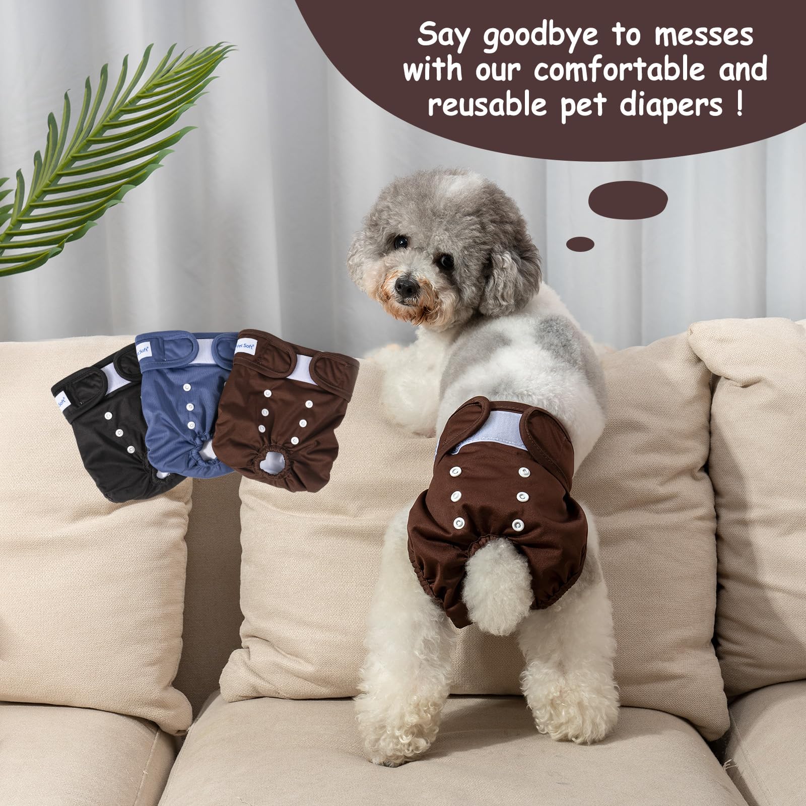 Pet Soft Pannolini cane femmina - Confezione da 3 Pannolini per cani femminili, Pannolini Lavabili per cani femmina con vita posteriore a prova di perdite (Puro, L)