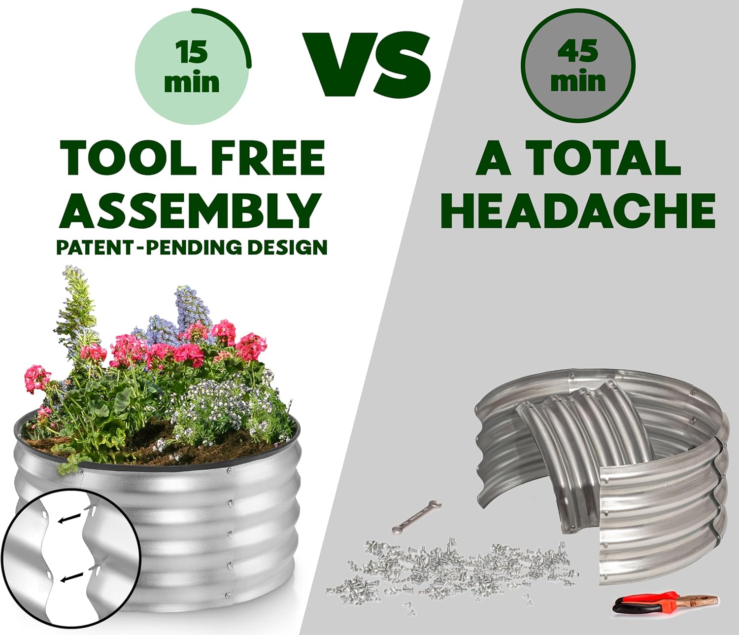 Round Galvanized Raised Garden Bed // 4×4×1 ft Galvanized Raised Garden Beds Outdoor for Gardening, Vegetables, Flowers // Patent Pending Round Planter // Tool-Free Assembly Metal Fire Ring