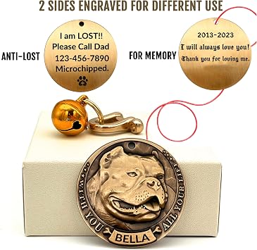 3D Embossed Pure Copper Dog ID Tag, Personalized Dog Name Tags with Original Breed Patterns, Bite & Scratch Resistant
