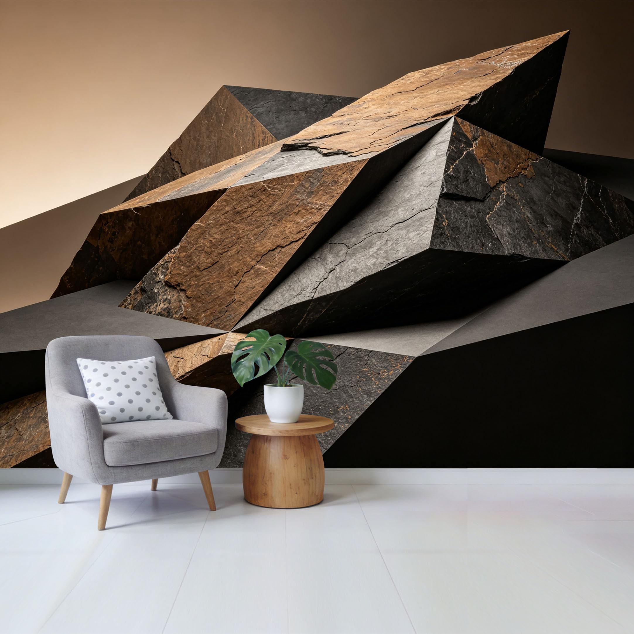 Qzlithotic Yq2605251218 Custom Size Wall Mural 3D Geometric Rock Textured Abstract Stone Pattern Selfadhesive Wall Fabric Removable Wallpaper For Home Office Decor