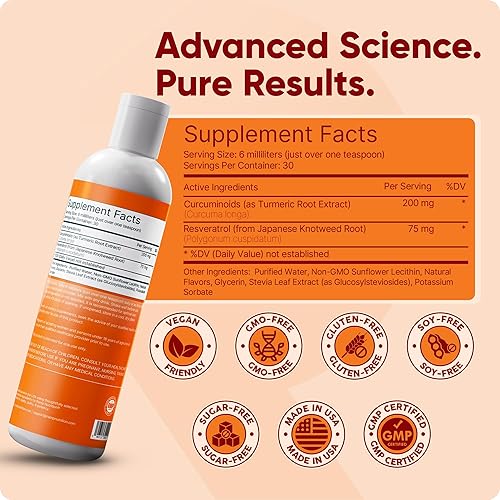 Miniatura 6 de Curcumina liposomal + resveratrol  Suplemento líquido  Entrega liposomal avanzada para una absorción óptima  6 onzas líquidas (6.1 fl oz)  30