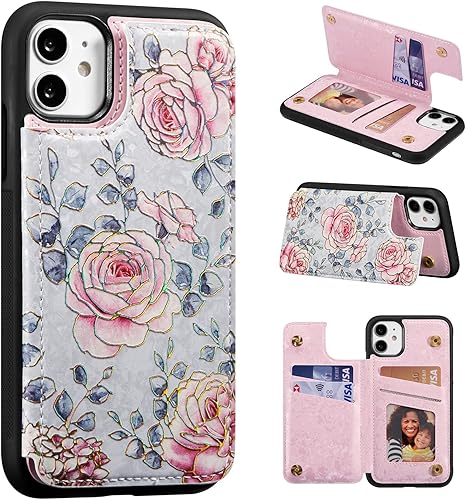 Miniatura 198 de UEEBAI Funda tipo cartera para iPhone 15 Pro Max con tarjetero, cubierta de cuero PU con soporte, bloqueo RFID, doble cierre magnético, relieve de