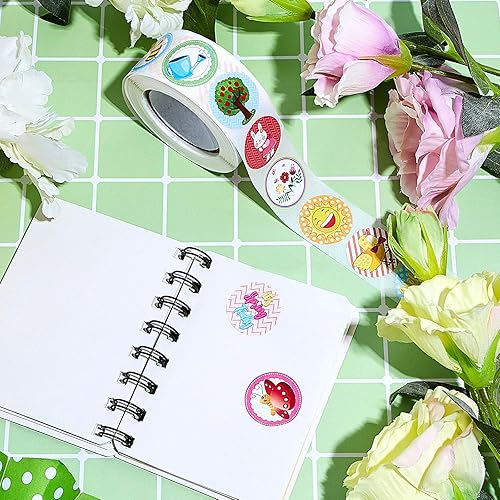 Miniatura 4 de Calcomanías de primavera para niños en un rollo, 12 diseños de flores y árboles, calcomanías de primavera para Pascua, familia, escuela, fiesta