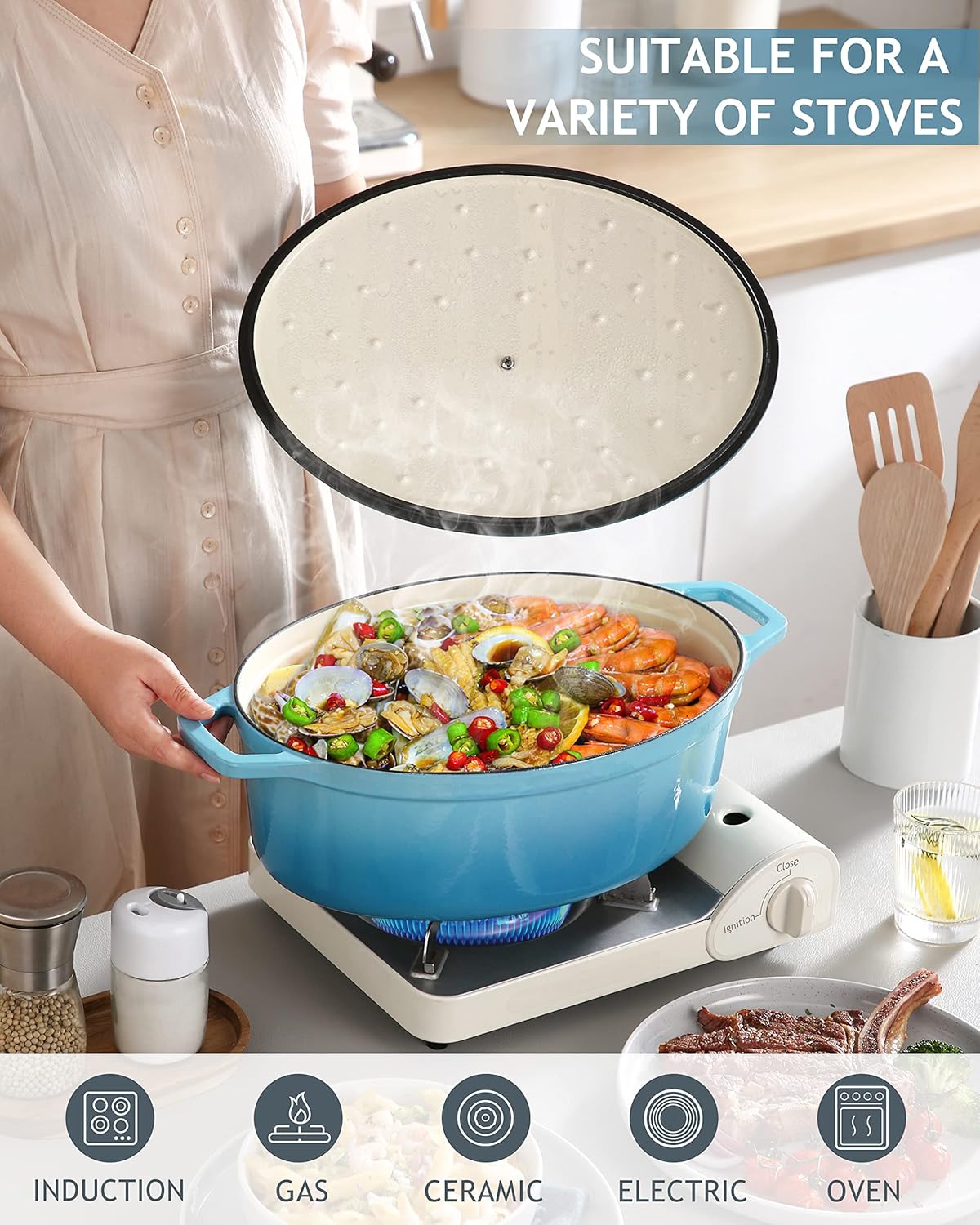 Buy vancansso Enameled Cast Iron Dutch Oven, 9.3 Quart Dutch Oven Pot