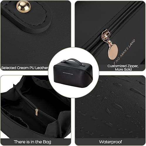 Miniatura 4 de Bolsa de maquillaje de gran capacidad, bolsa de cosméticos de viaje para mujer, bolsa de maquillaje grande impermeable, bolsa de cosméticos de cuero
