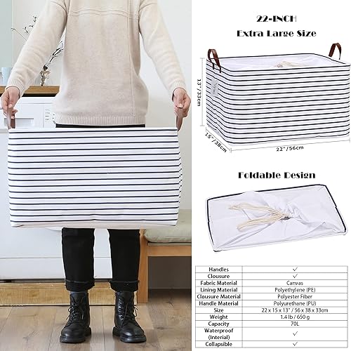 Miniatura 7 de Hinwo Contenedores de almacenamiento extra grandes de 70 L, paquete de 6 organizadores y almacenamiento de ropa plegables con asas, contenedores
