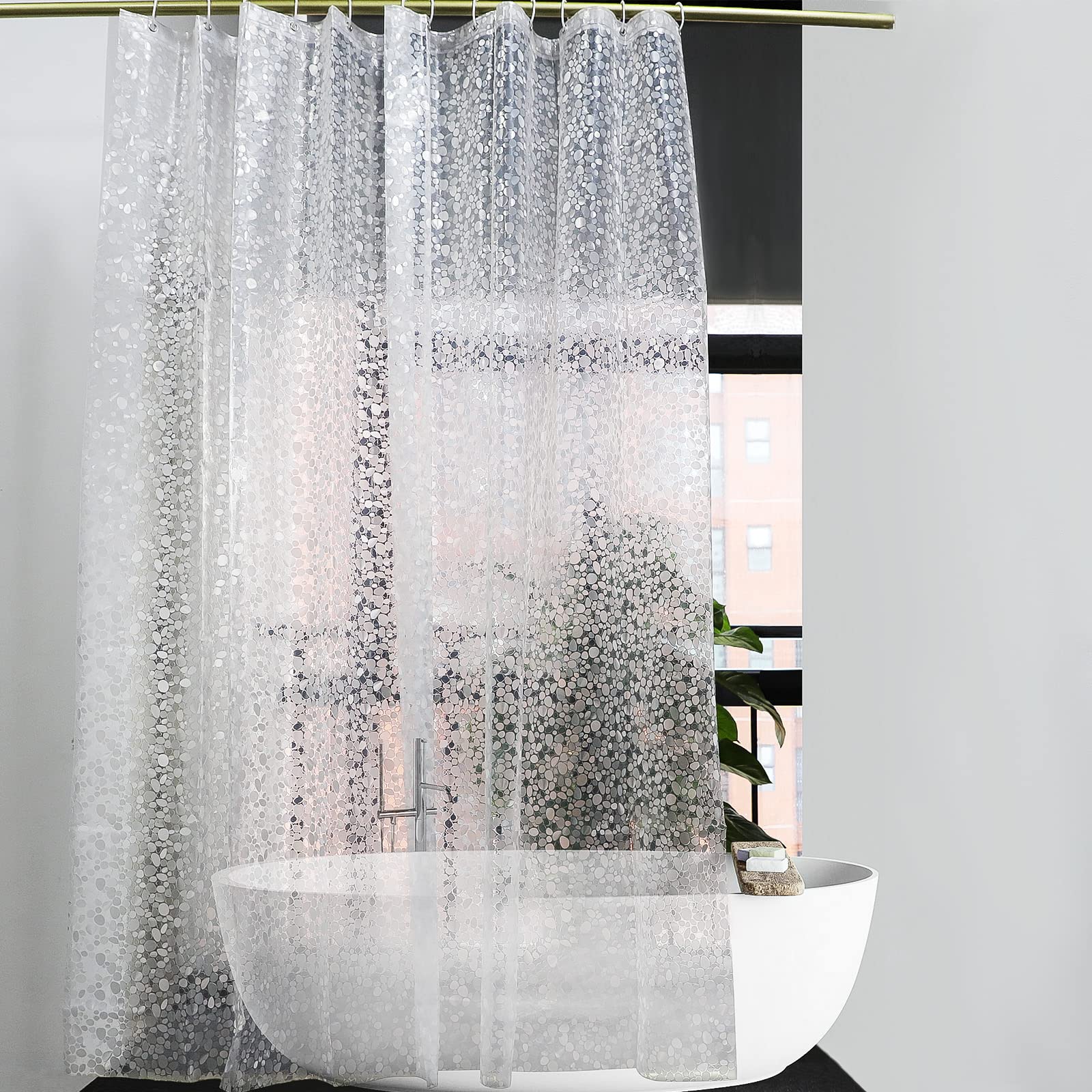 Waterproof Shower Curtain Liner EVA Shower Curtain, Shower Liner for Shower Stall, Bathtubs, 72 x 72,12 3D Pattern Pebble
