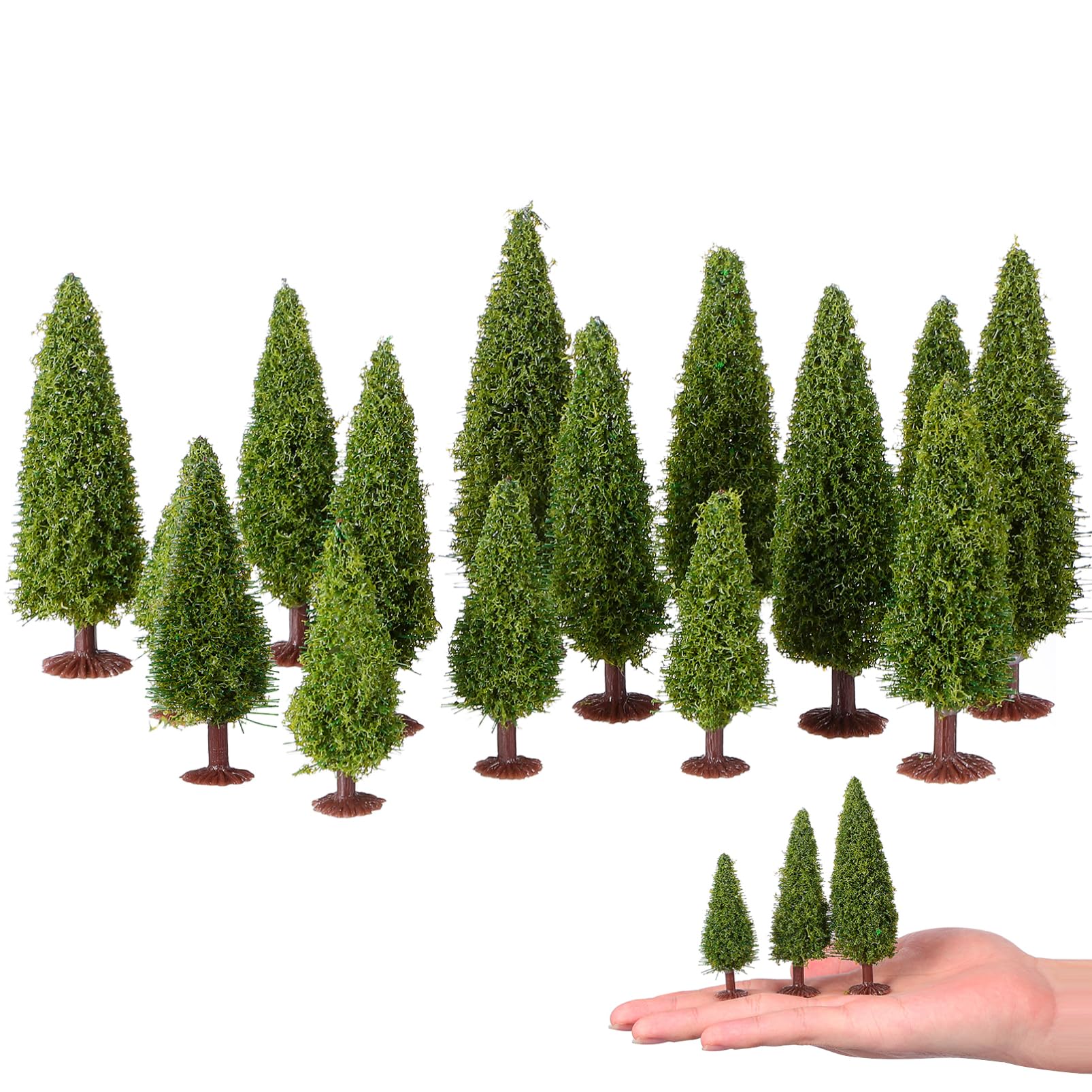 Cabilock 15pcs Landscape Model Trees, Miniature Green Scenery Landscape Plant Model Cedar Trees for DIY Craft Railroad Scenery Layout