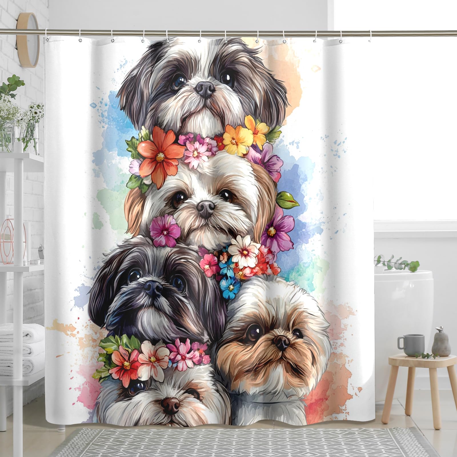 Ganshan Bi Hermoso Shih Tzu Cortina De Ducha Para Perros Pintura