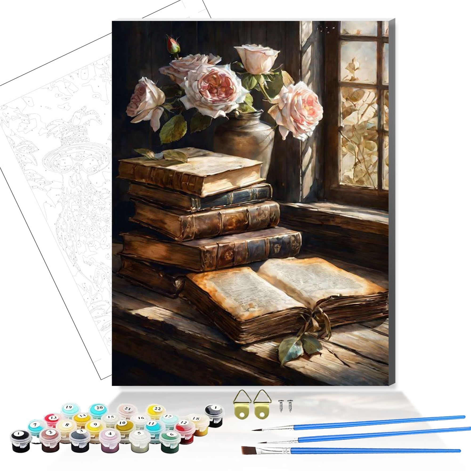 Hefeis Flower Wooden Framed Paint By Numbers Kits For Adults,Diy Painting Kit On Canvas, Color By Numbers Acrylic,Adult Paint By Number For Wall Decor And Gifts (Flower)