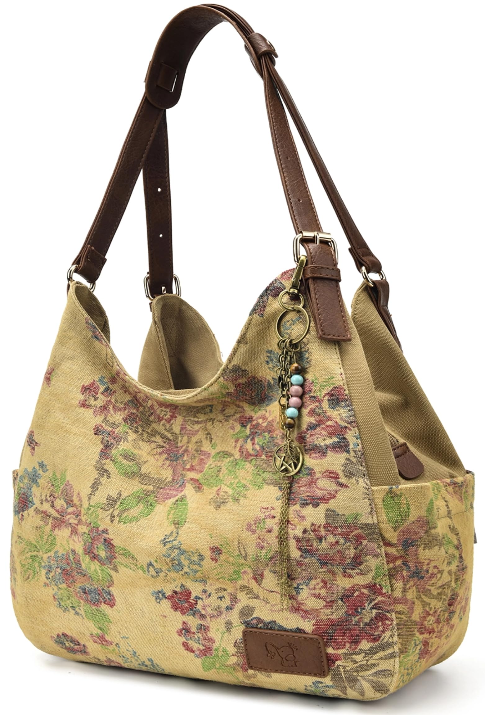 Worldlyda Women Canvas Hobo Purse Multi Pocket Tote Shopper Shoulder Bag Casual Top Handle handbag with Embroidery Ethnic