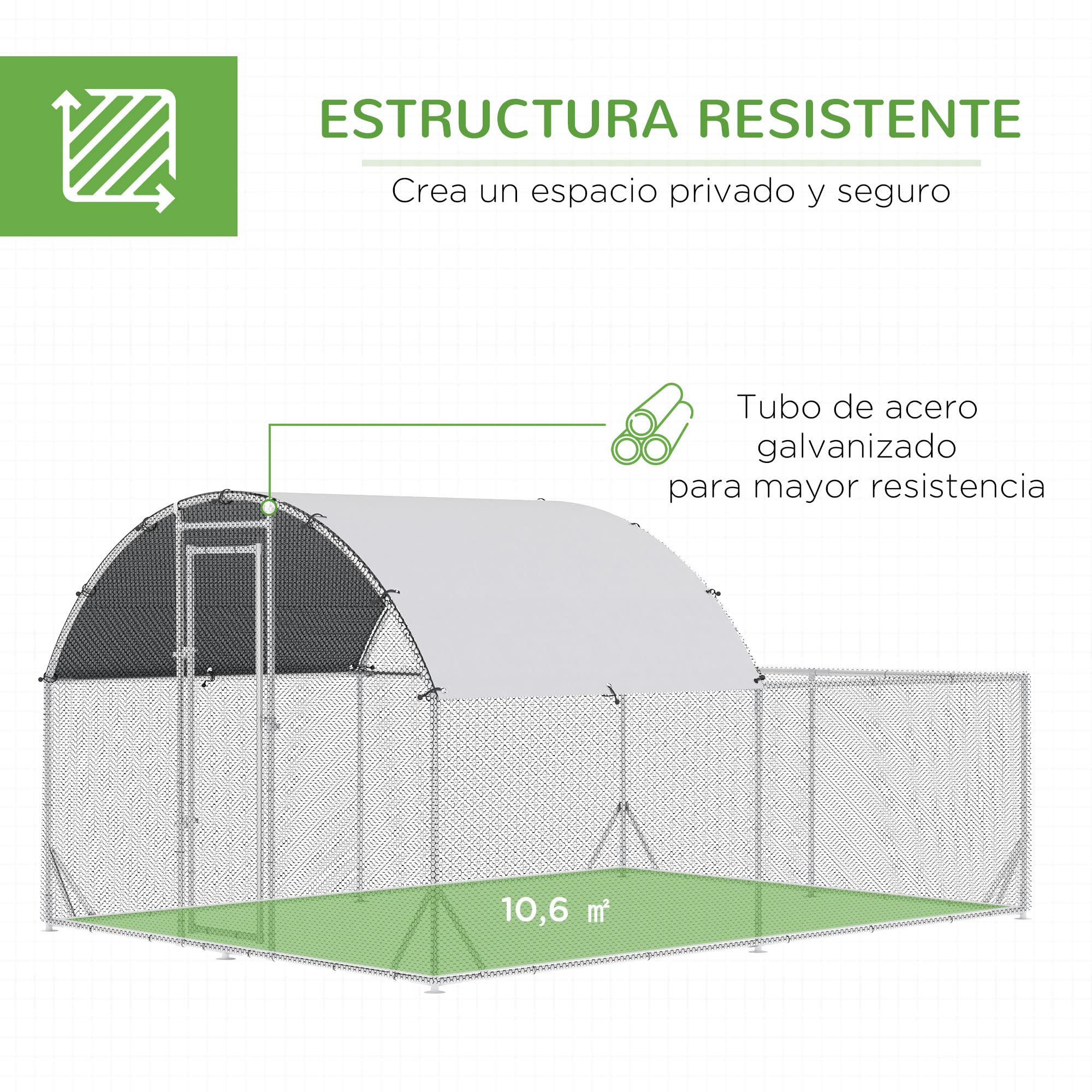 PawHut Gallinero Exterior Grande Acero Galvanizado 380x280x195 cm 2 Pisos para 10-12 Gallinas