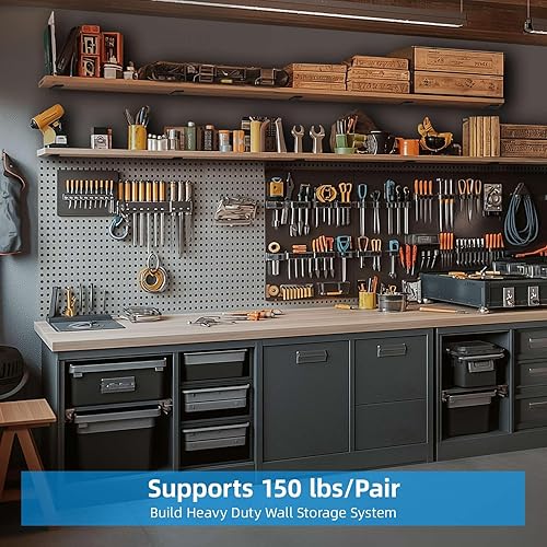 Miniatura 4 de Paquete de 6 soportes de estante negros resistentes de 12 pulgadas, soporte de estante L de 12 pulgadas para estantes flotantes, 1/5 pulgadas