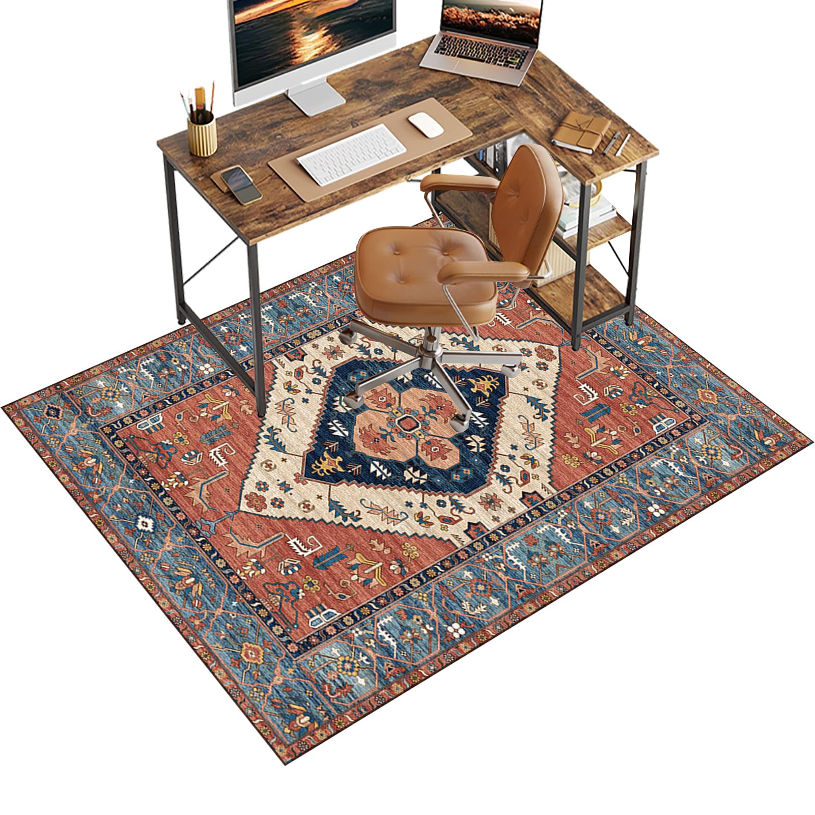 Chair Mat for Carpet Floor, 90 x 140 cm Office Chair Mat for Hardwood Floors, Multi-Purpose Carpet Protector for Home & Office, Desk Chair Mat for Rolling Chair, Anti-skidding Stop Noise Vintage Rug