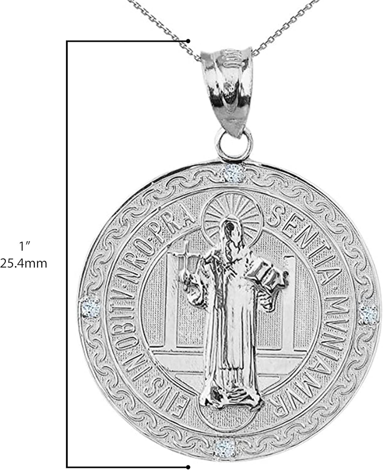 .925 Sterling Silver Cubic Zirconia St Benedict 3/4” Medal Pendant - Choose Pendant Only or Necklace with 16”-22” Chain - Image 3