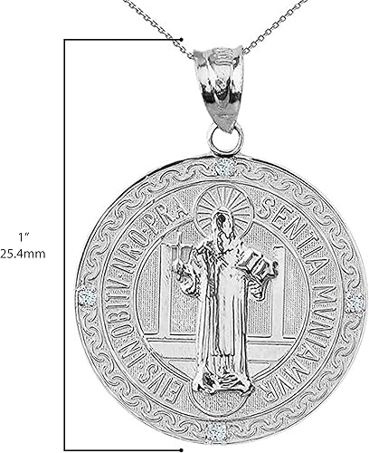 Miniatura 3 de Medalla De San Benito Saint St Benedict 925 Sterling Silver Coin Necklace (1")