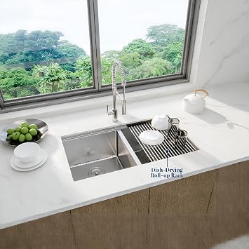 33 x 19 x 10 Inch Undermount Workstation Kitchen Sink 304 Stainless Steel Single Bowl Handmade Deep Basin Sink with Cutting Board Colander Bottom Grid Drain Strainer and Roll Up Rack
