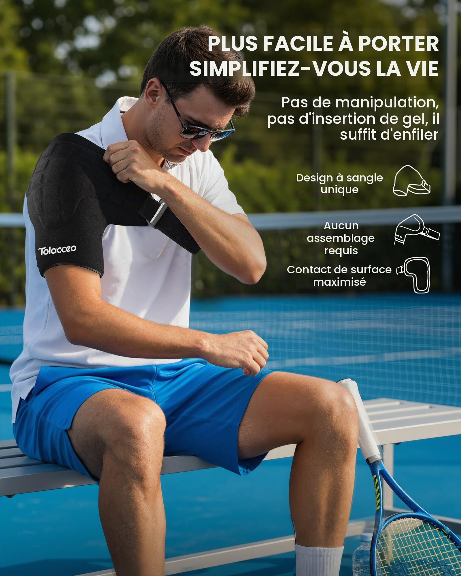 Tolaccea Épaulière de Compression Froid/Chaud Réutilisable avec Gel ColdFocus Triple Couche - Thérapie 40 Min pour Coiffe des Rotateurs, Tendinite, Récupération Post-Op (Universel)
