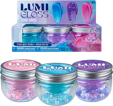 ORB Lumi Gloss Deluxe Slime Kit 3 Pack - Vibrant, Glossy, and Smooth Makeup Themed Slime for Kids with Mix - Ins - Rose Essence, Jasmine Glow, Blue Lapis Hydra - Fun Resealable Party Favors and Gifts