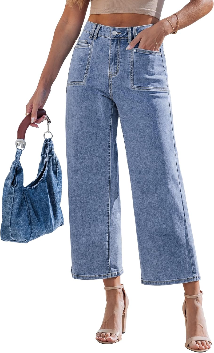 luvamia Wide Leg Jeans Woman Cropped Trendy Patch Pocket High Waisted 2026 Baggy Loose Straight Leg Stretchy Denim Pants