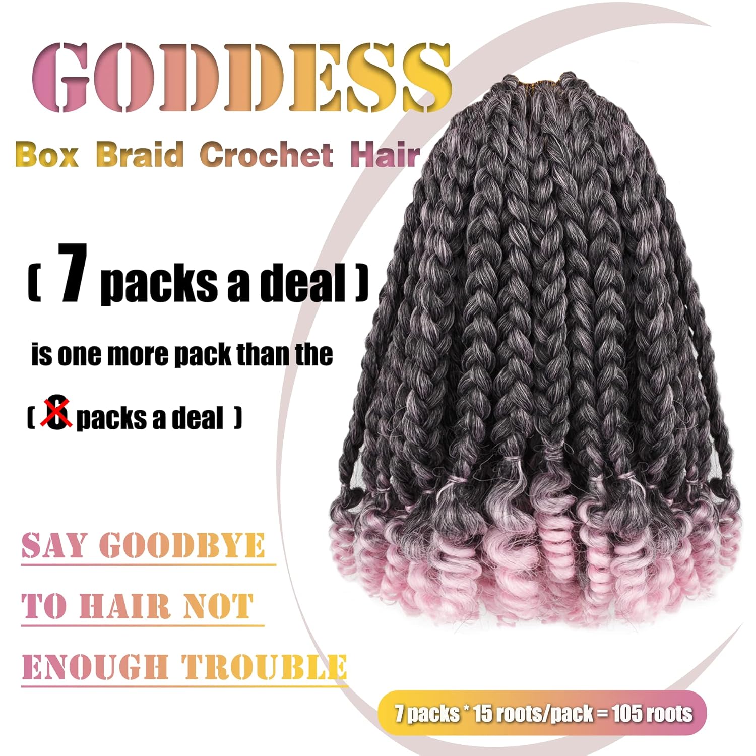Short Goddess Box Braid Crochet Hair For Black Women and Baby Kids- 7 Packs 10 Inches Ombre Pink, Synthetic Hair With Toni Curl Ends Extensions (10 Inch-7Packs,T1B/Pink)