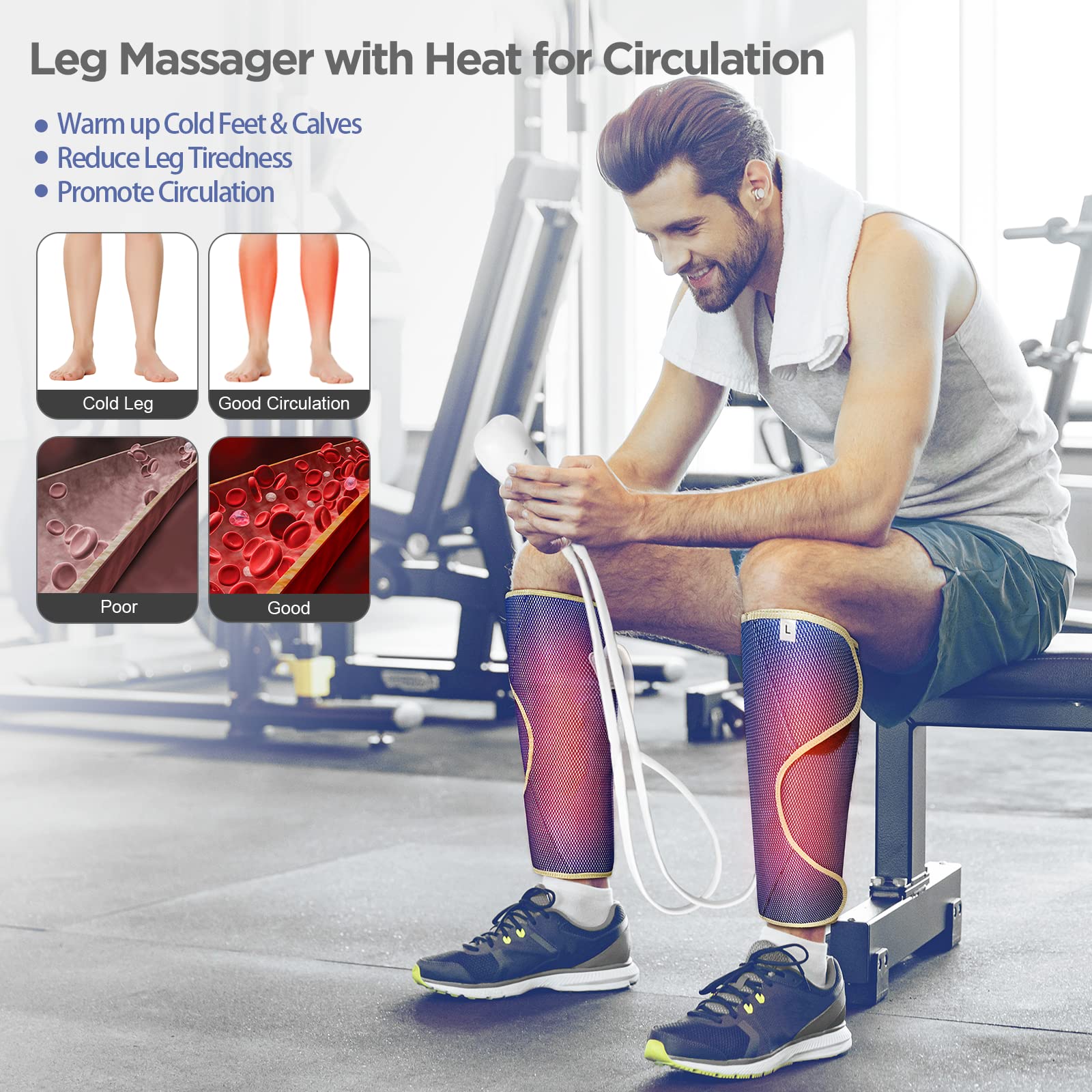 Massaggiatore Gambe con compressione dell'aria e calore per la circolazione e il relax, 2 modalità e 3 intensità, Home Office Riduce lo stress, Regali di Natale per uomini Donne