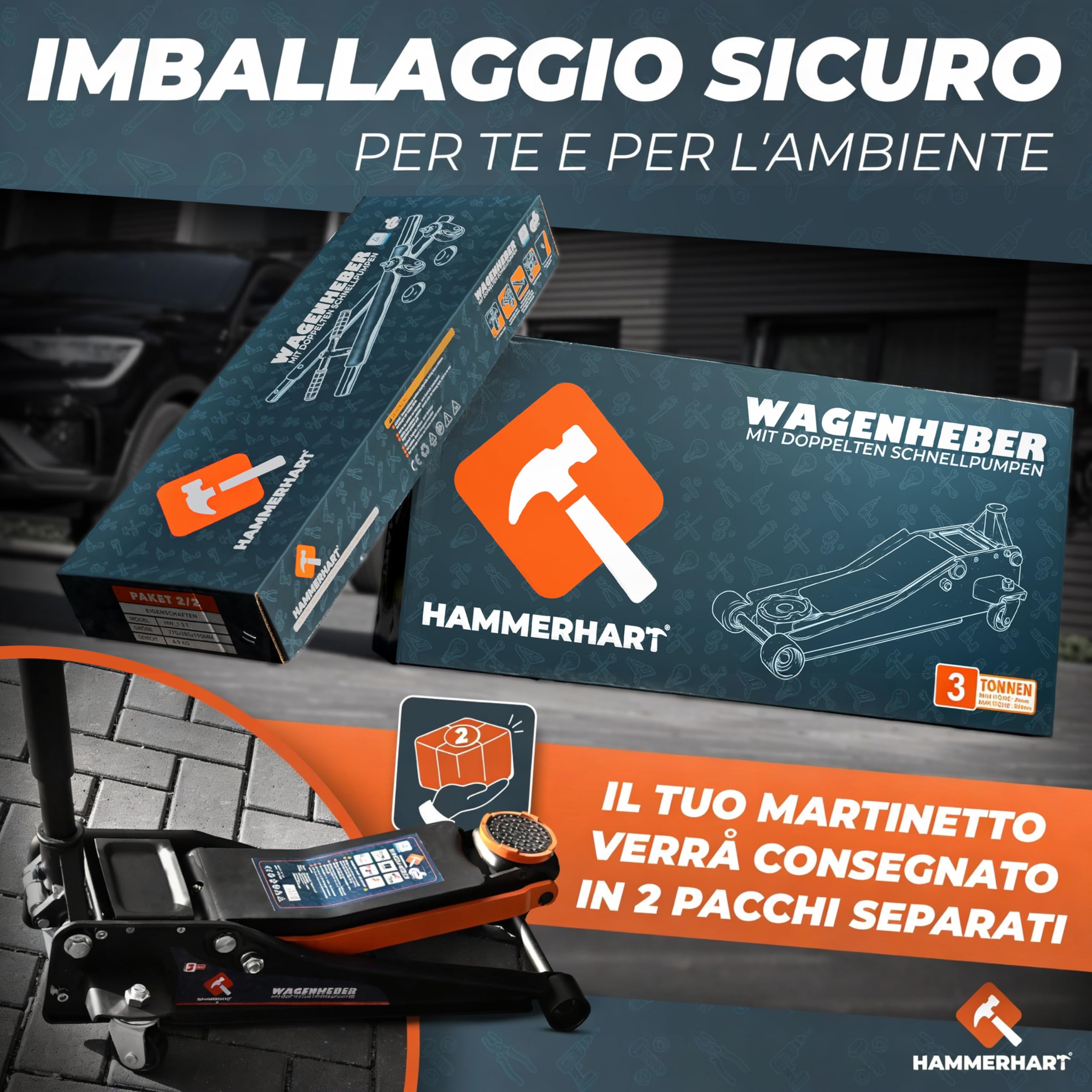 Cric per auto 3T | Sollevatore auto certificato TÜV con altezza di sollevamento di 75-505 mm | Cric idraulico premium con ruote a 360° e doppio pistone | Cric auto supporto in gomma e impugnatura a T