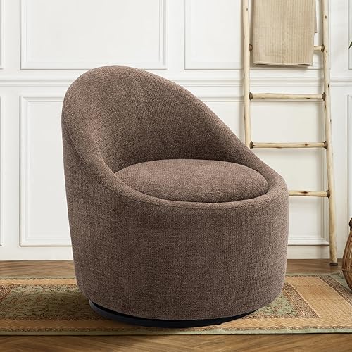 COLAMY Modern Swivel Accent Chair with Hidden Storage, 360° Barrel Swivel Chair, Small Swivel Armchair for Living Room/Bedroom, Brown