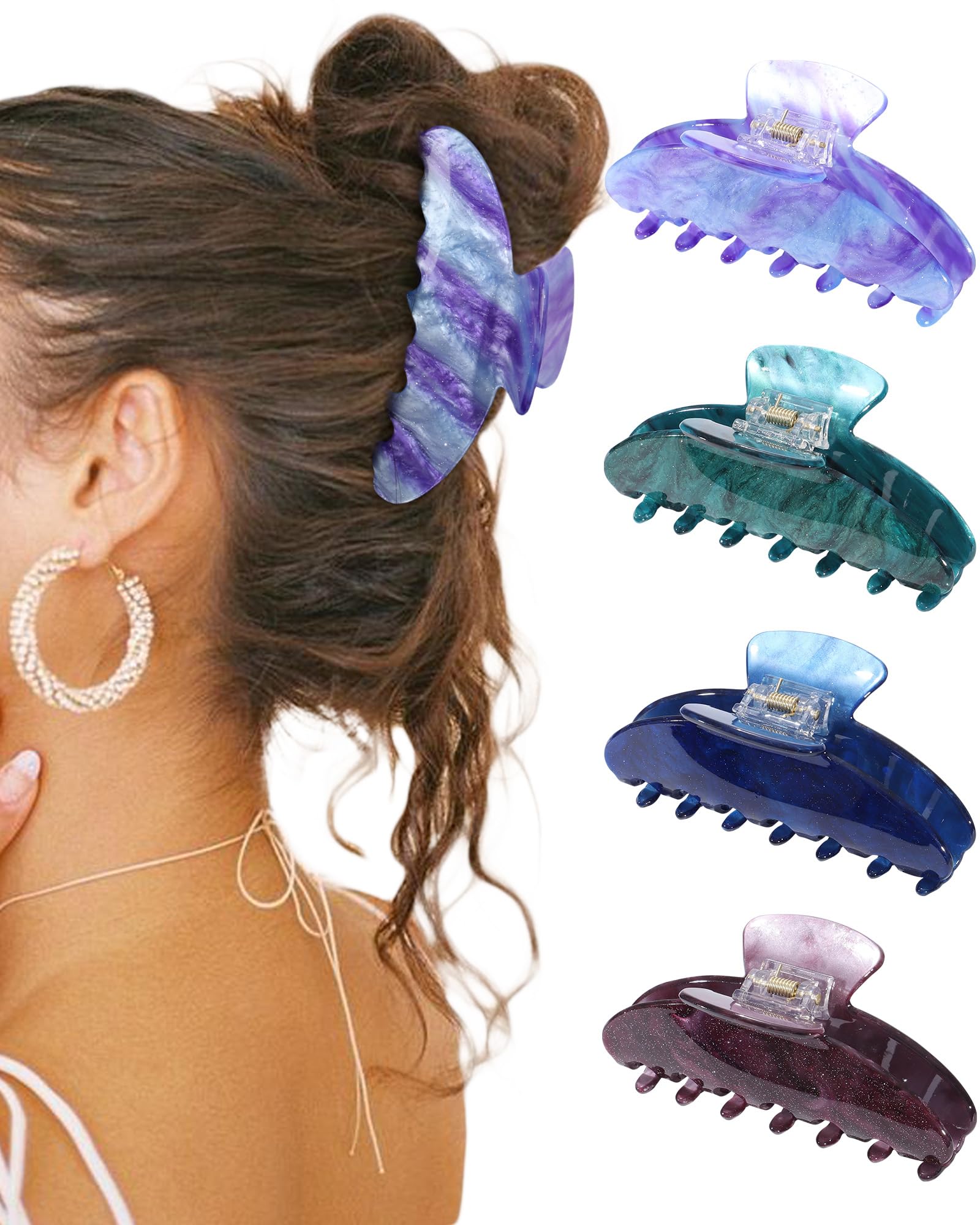HAIMEIKANG Large Acrylic Hair Claw Clips - Strong Hold Non-Slip Stylish Hair Accessories for Women & Girls' Thick & Thin Hair