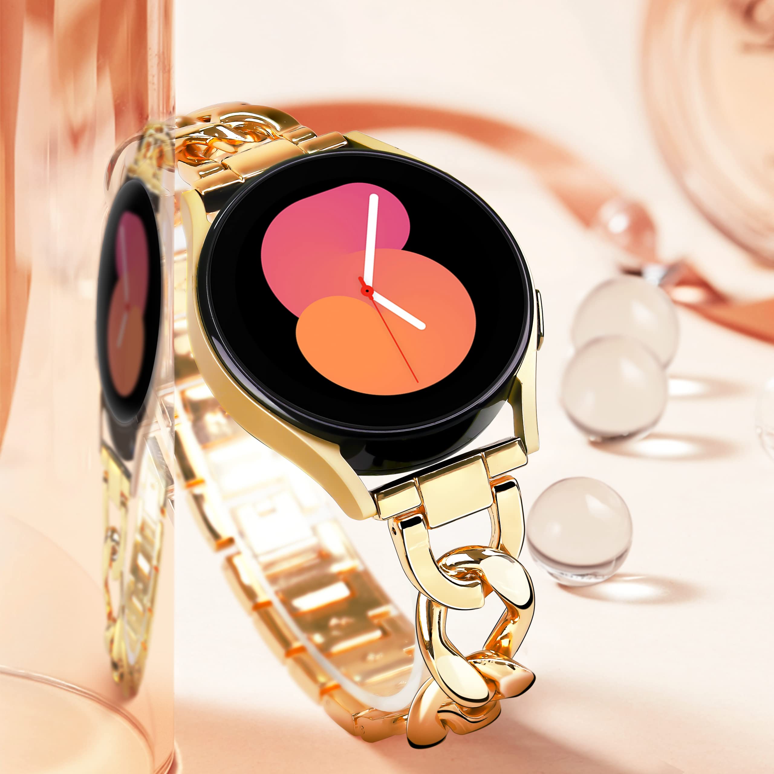 G-ficu Galaxy Watch 7 6 5 4 FE Band 20mm Cowboy Chain for Samsung Galaxy Watch 4 5 6 7 Band 40mm 44mm, Women Metal Bands for Samsung Watch Bands Watch 4 6 Classic/Watch 3 41mm/Active 2-Gold