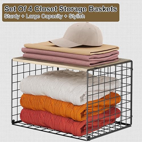 Miniatura 8 de Organizadores de armario y almacenamiento más amplios, apilables, con parte superior de madera, para suéteres, jeans, estantes organizadores de