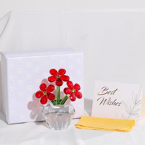 Miniatura 5 de Qianwei Red Forget Me Not Crystal Flowers  Condolencias de cristal de flores coleccionables, decoración de pisapapeles, decoración de mesa para el
