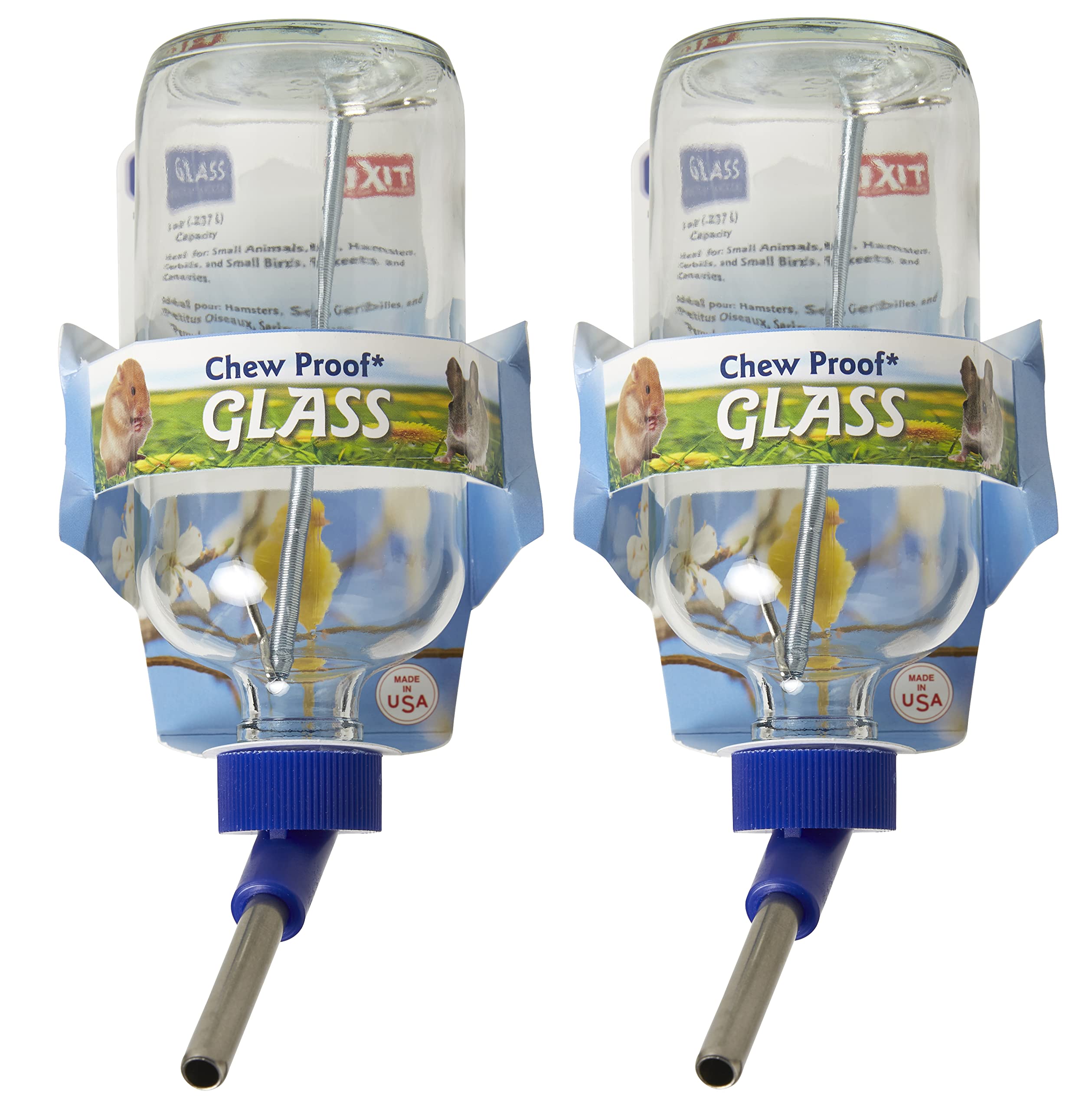 Lixit Glass Water Bottles for Rabbits, Ferrets, Small Birds, Guinea Pigs, Rats, Hamsters and Other Pets (8oz Pack of 2)