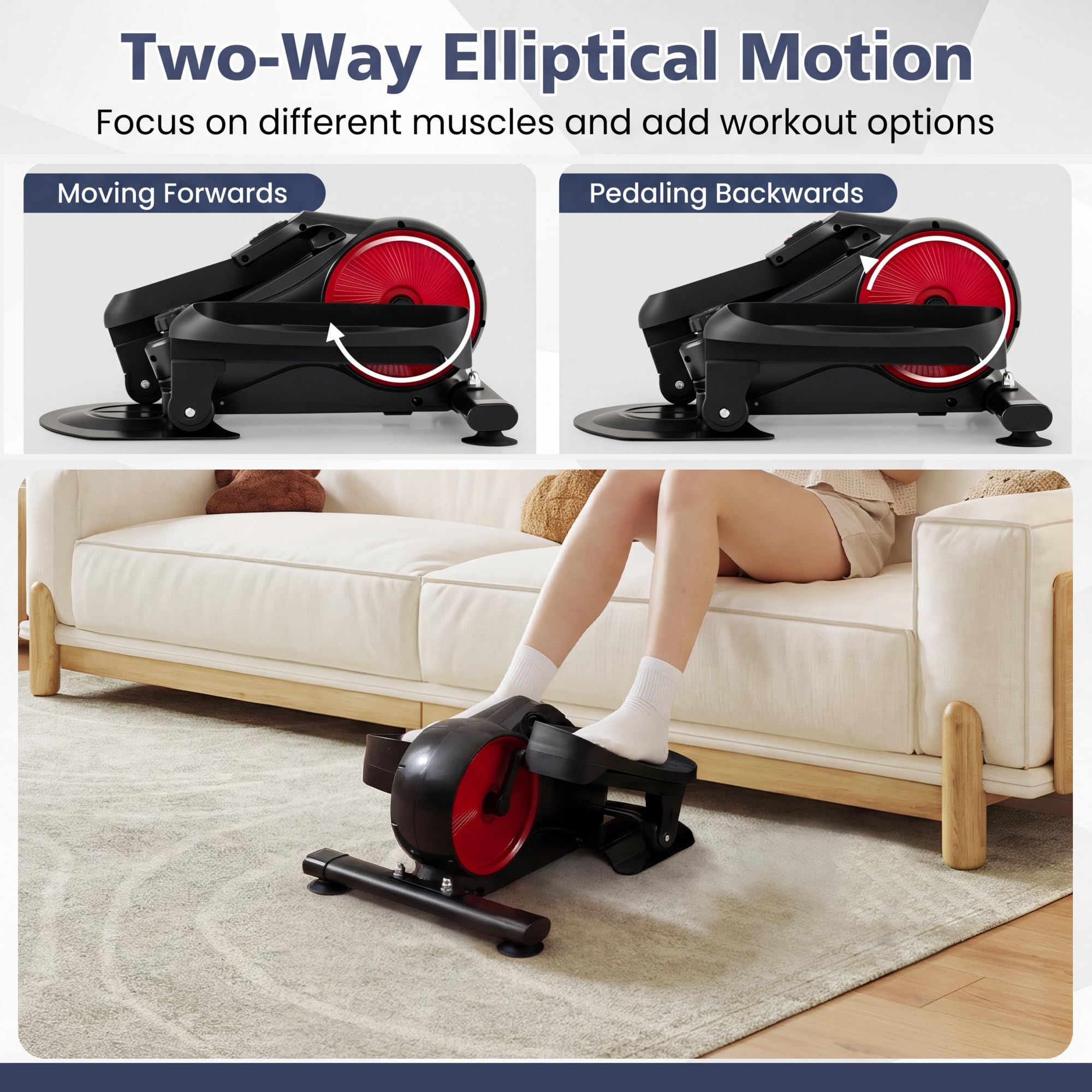 KOMFOTTEU Ellittica Elettrica 8 Velocità Basso Impatto Antiscivolo | Pedaliera Portatile con LCD Display, Pedaliera Riabilitazione per Anziani, per Casa e Ufficio
