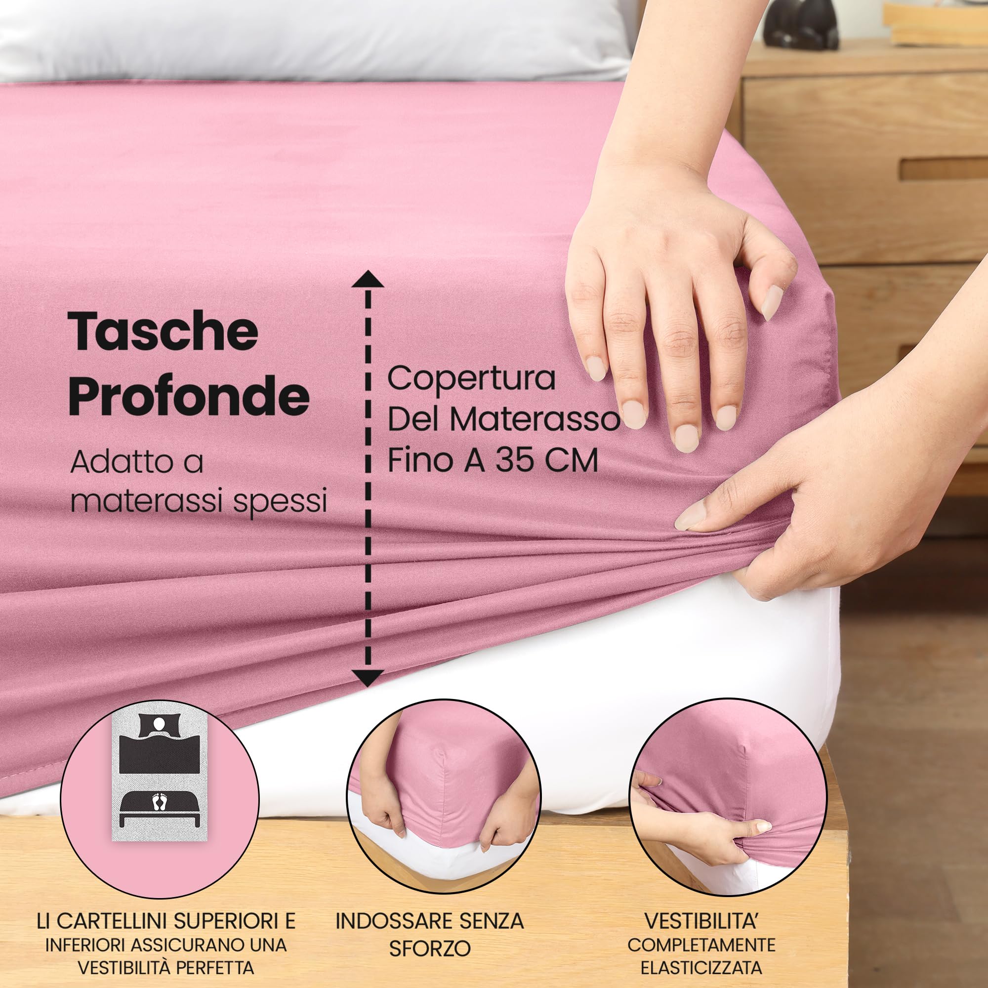 Utopia Bedding Lenzuolo con Angoli Due Piazze Matrimoniale - 180x200cm - Rosa - Microfibra di Poliestere Spazzolato - Lenzuolo Sotto con Angoli Elasticizzato