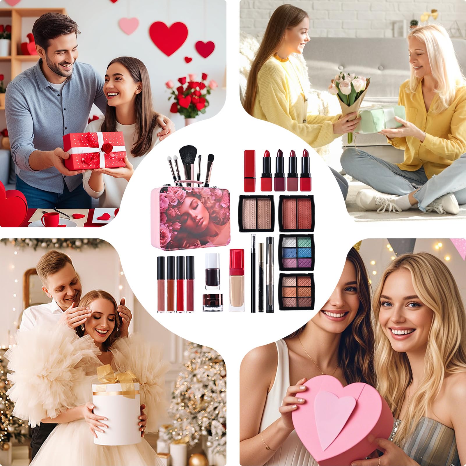 Conjunto De Maquillaje Para Mujeres Paleta Cosmética Portátil | Kit De Maquillaje Portátil Impermeable para Damas Madres Abuelas Novias Cumpleaños y Citas
