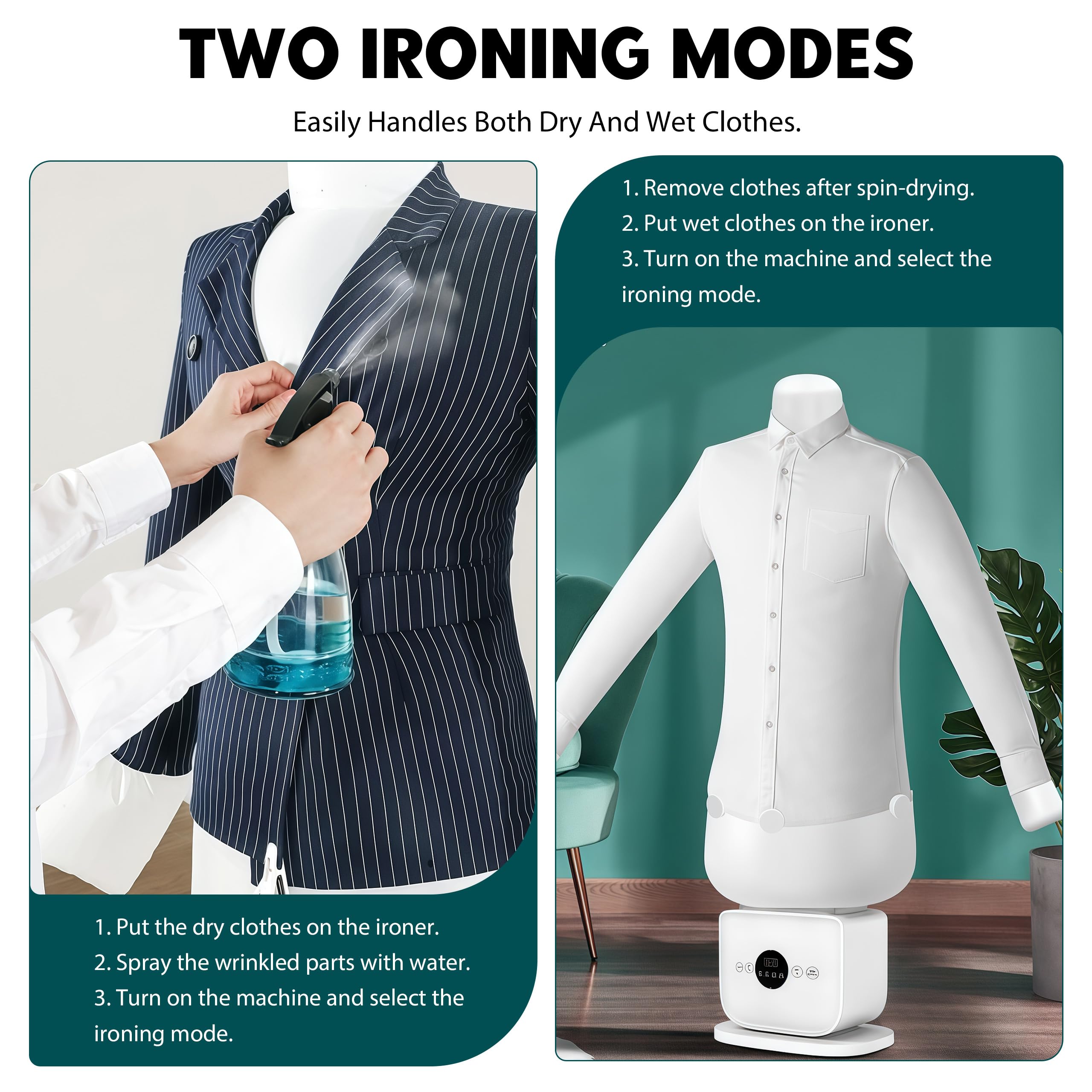 Fer à repasser automatique pour chemises, portable, avec fonction de temps pour chaussures, vêtements, pantalons et jupes, avec couverture sèche et séchage à 360° (3PCS)