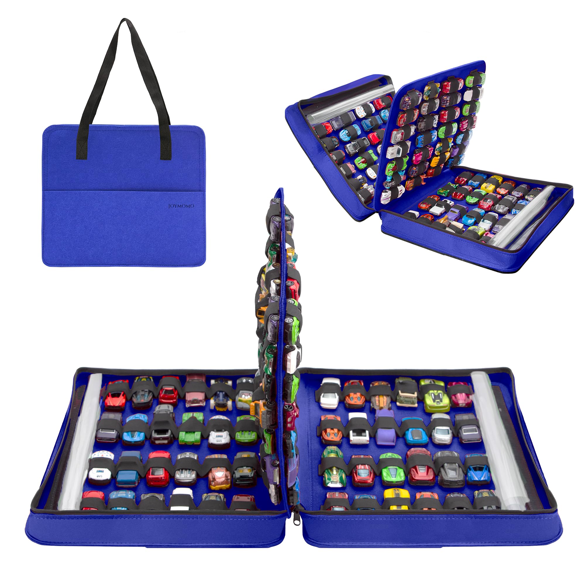 JOYMOMO Carrying Case for 104 Toy Car Storage, Portable Container Carrier Organizer (Blue)